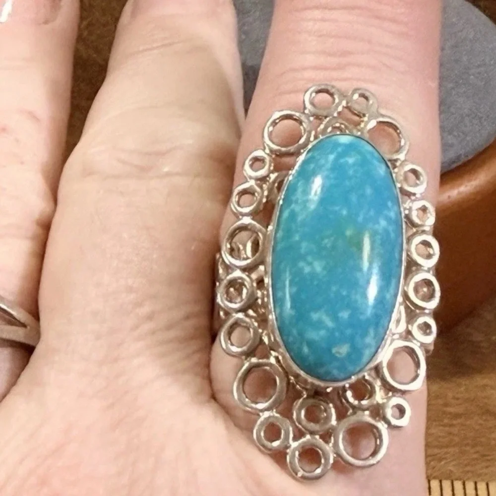 925, Sterling Jay King DTR Statement Turquoise Ring w Circle Setting Sz 10.5 - Picture 6 of 10